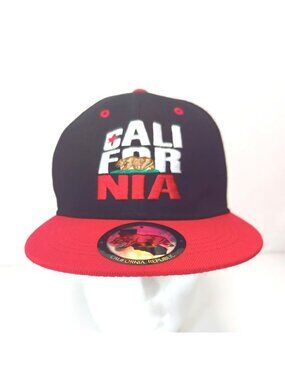 California Republic Snapback Hat Black & Red Embroidered Adjustable Cap Wynn